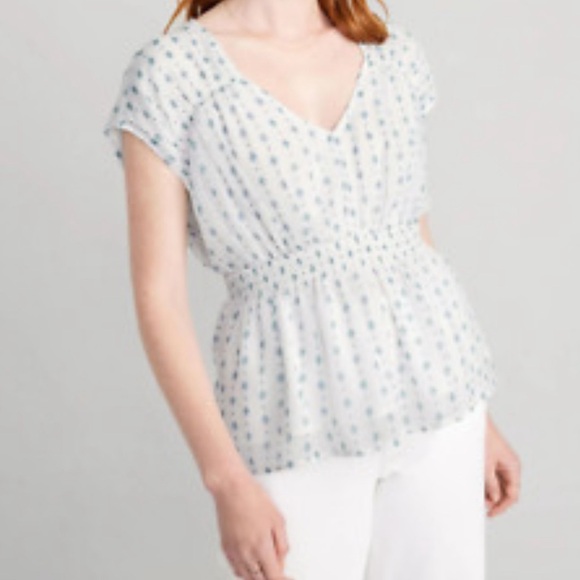 Waist-Defined Printed Dolman-Sleeve Top - White Geo - Medium - EUC - Picture 1 of 10